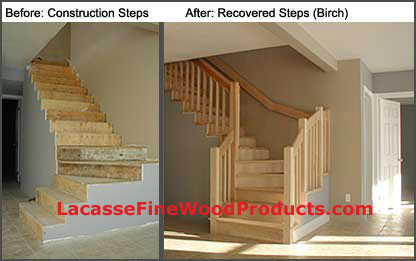 Recovering a construction set of stairs with  solid wood treads