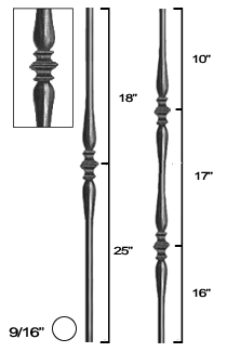 wrought iron spindles, round with round decoration
