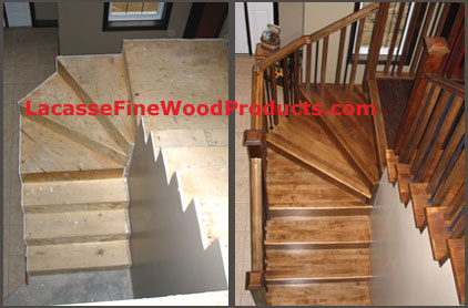 Photo: Maple Stair Treads, stained sierra, wood + metal railing