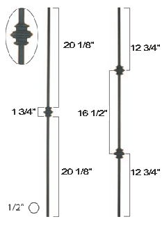 wrought iron spindles, round with round decoration