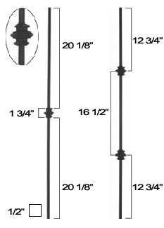 wrought iron spindles, round with round decoration